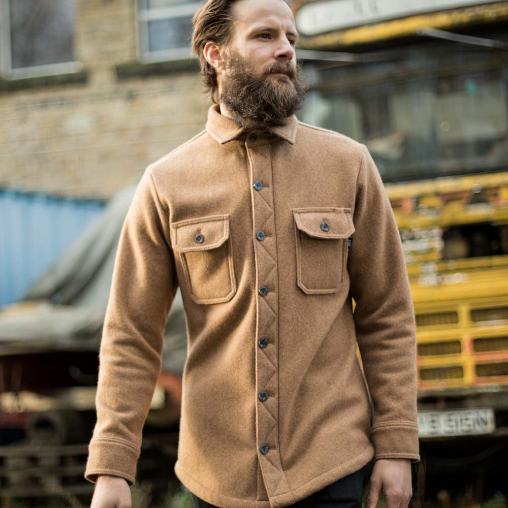McNair Men's heavy weight merino Mountain Shirt in camel