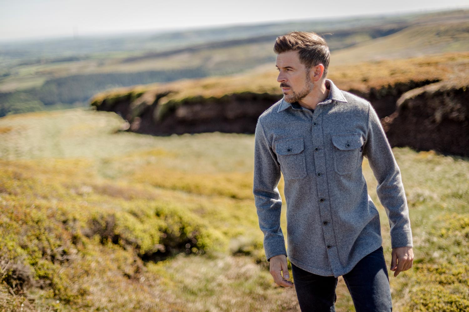 McNair men's midweight merino Mountain Shirt in Ash Melange