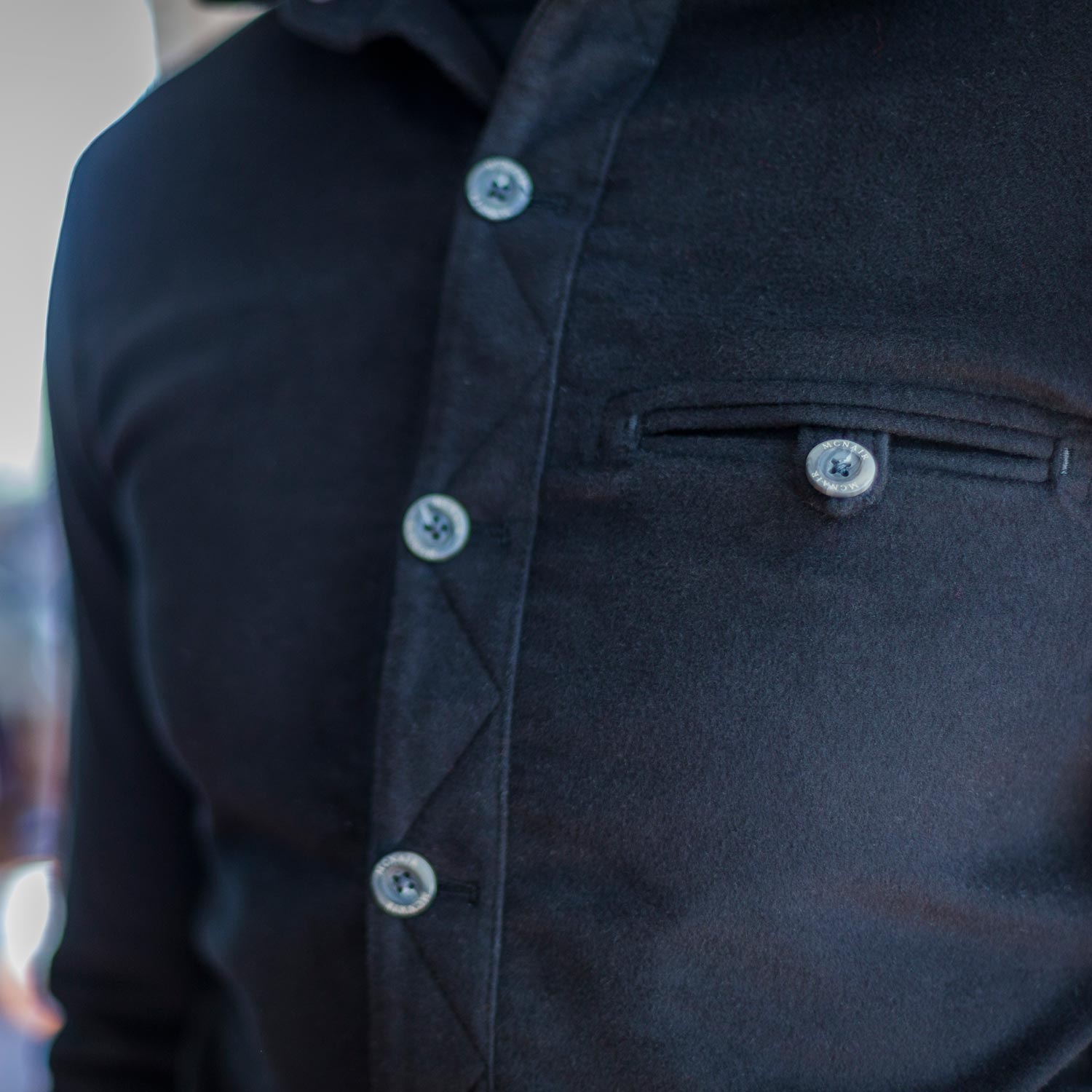 MnNair men's moleskin Beck shirt in Midnight blue - pocket detail