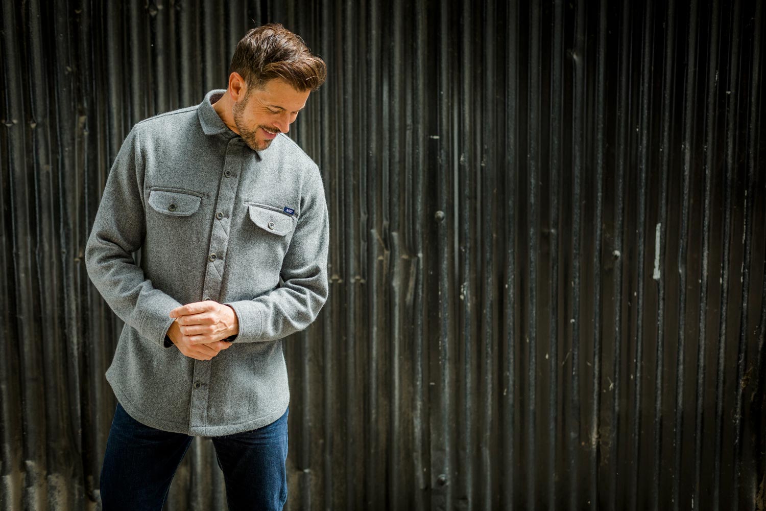 McNair men's mid weight merino Ridge Shirt in Ash Melange