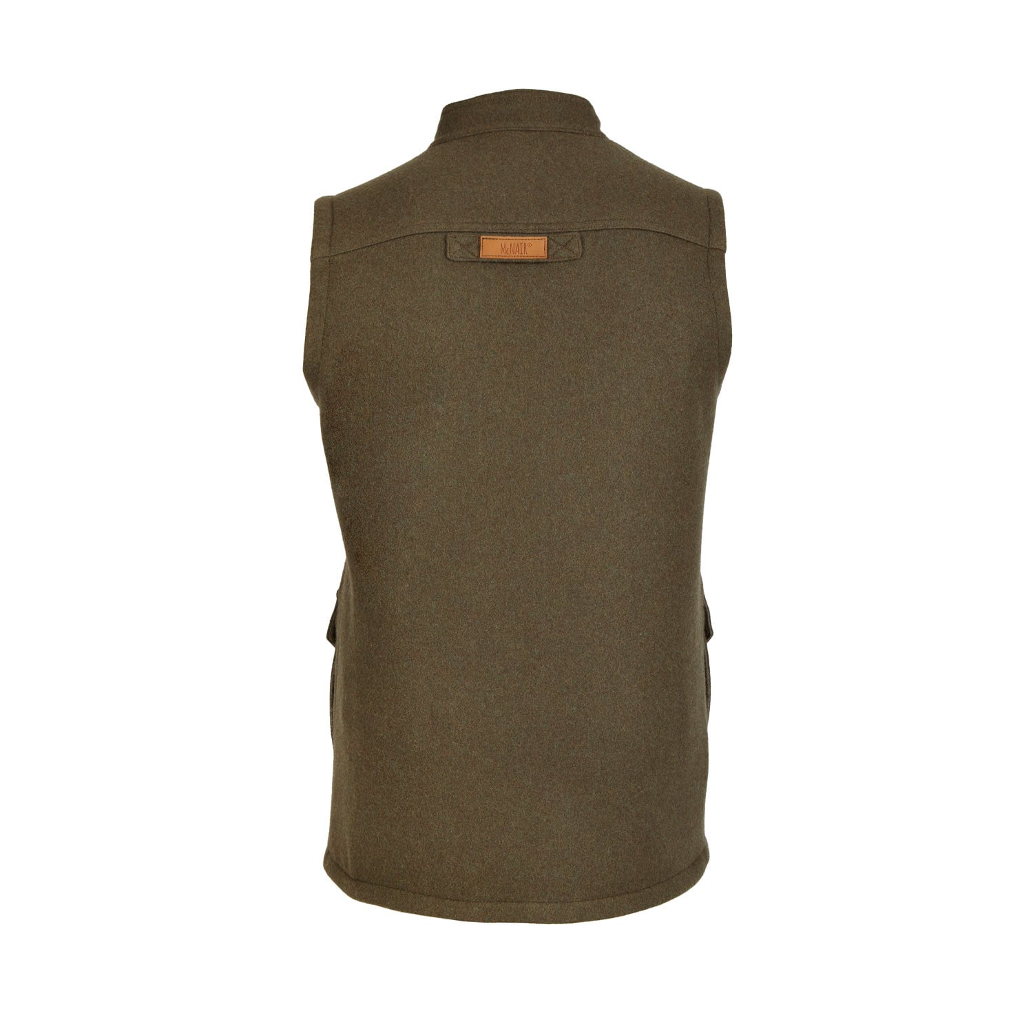 McNair heavyweight merino Highland Gilet in dark sage (back)